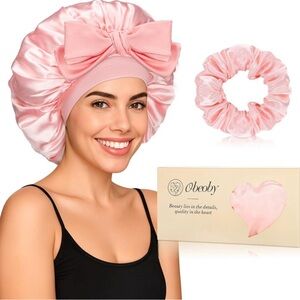Obeady Double-Layer Satin Silk Sleep Bonnet for Women with Adjustable Tie Band